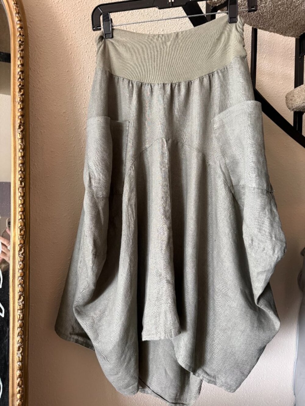 Italian INIZIO Linen Skirt Olive NEW Size M